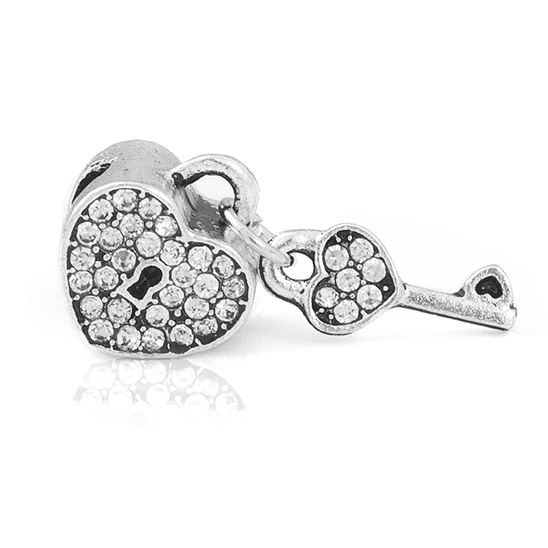 

Free Shipping 1PC Crystal Heart Lock with Key Love Beads Charms fit European Pandora Style Charm Bracelets and Necklaces
