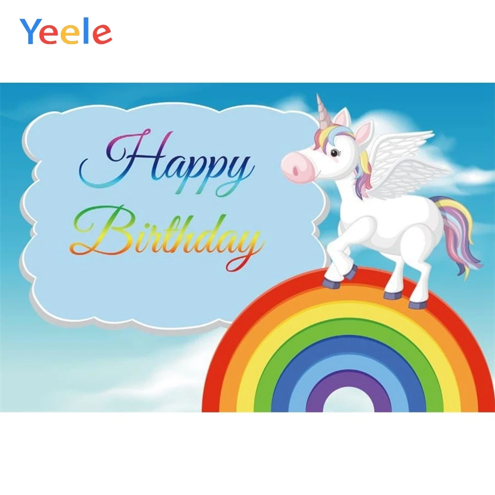 

Yeele Vinyl Unicorn Rainbow Sky Baby Girl Birthday Party Photography Background Princess Photographic Backdrop Photo Studio