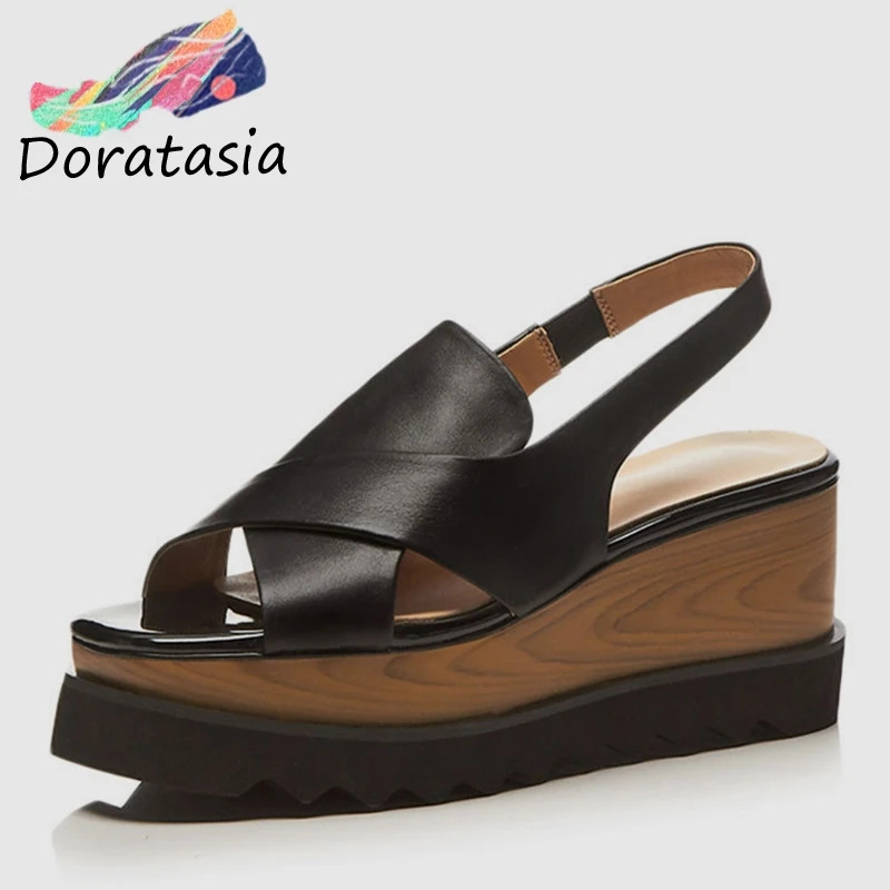 

DORATASIA Brand New women's Genuine Leather Ladies Wedges High Heels Platform Shoes Woman Casual Party Office Summer Sandals