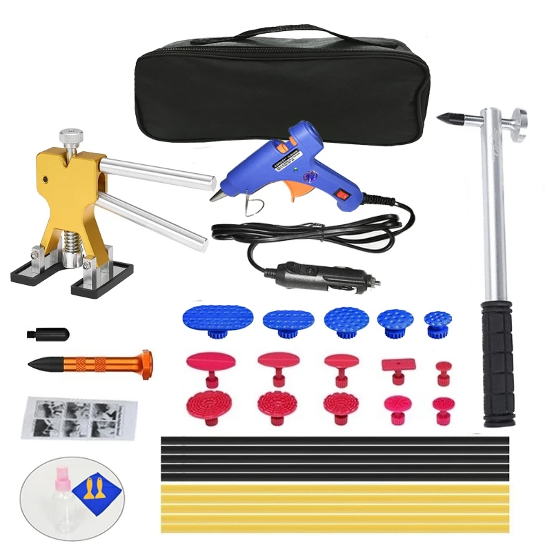 

34Pcs/Set 12V Glue-Gun Metal Dent Lifter-Glue Puller Tab Car Body Hail Removal Paintless Car Painless Dent Repair Hail Removal