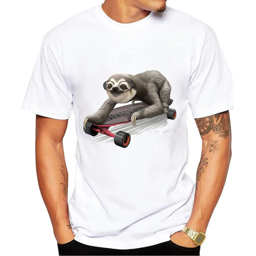 Plus Size New 2017 font b Summer b font sloth In the skateboard T Shirt Men