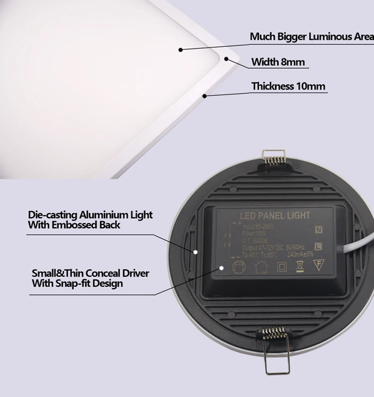 Ультра-узкий светодиодный круглый квадратный панельный светильник edeg, светодиодный светильник, маленький и тонкий скрытый драйвер с защелкой, дизайн 8 Вт 16 Вт 22 Вт 30 Вт