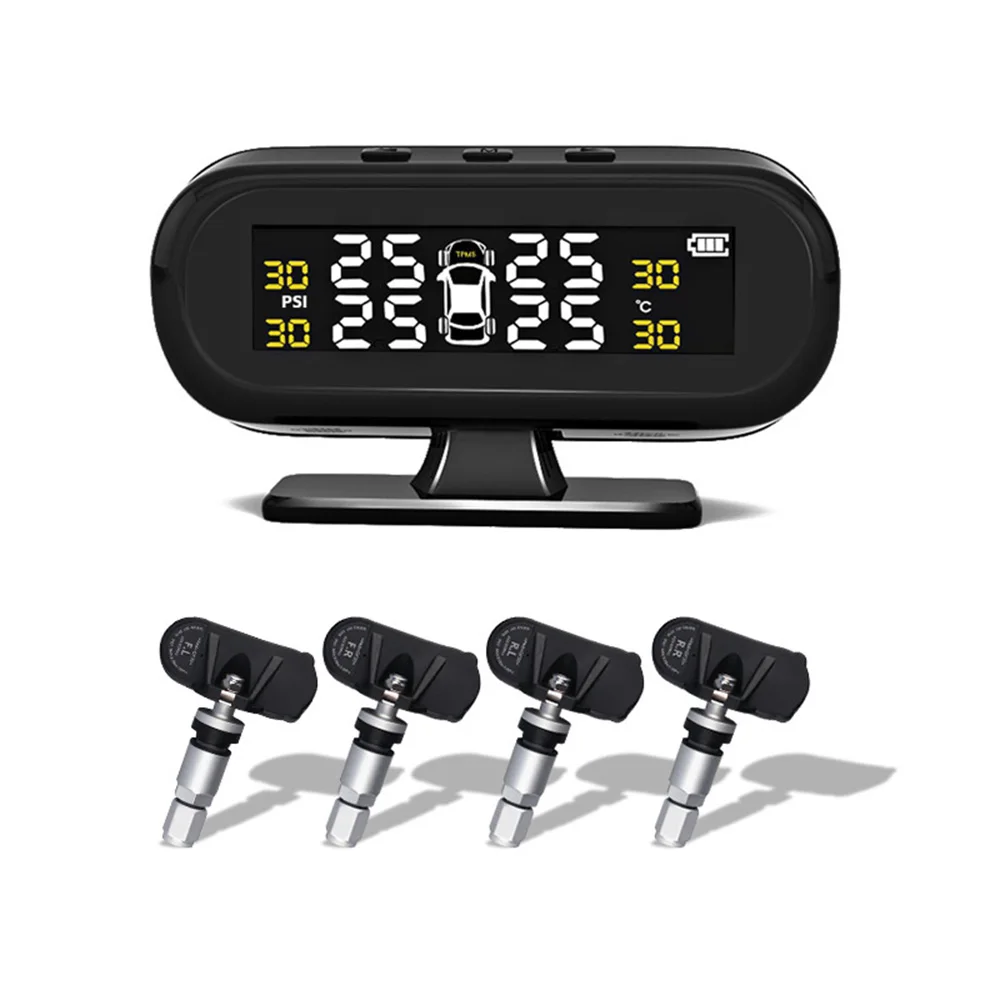 

Car Tire Pressure Monitoring System TPMS External Internal Sensor Windshield Solar Wireless Wheels Smart Control Security Alarm