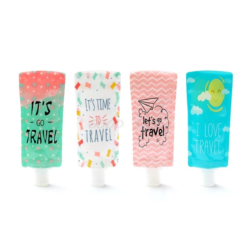 

100ml Mini Travel Liquid Dispenser Bag Shampoo Storage Container Candy Color Letters Geometric Pattern Lotion Bottle Squeeze