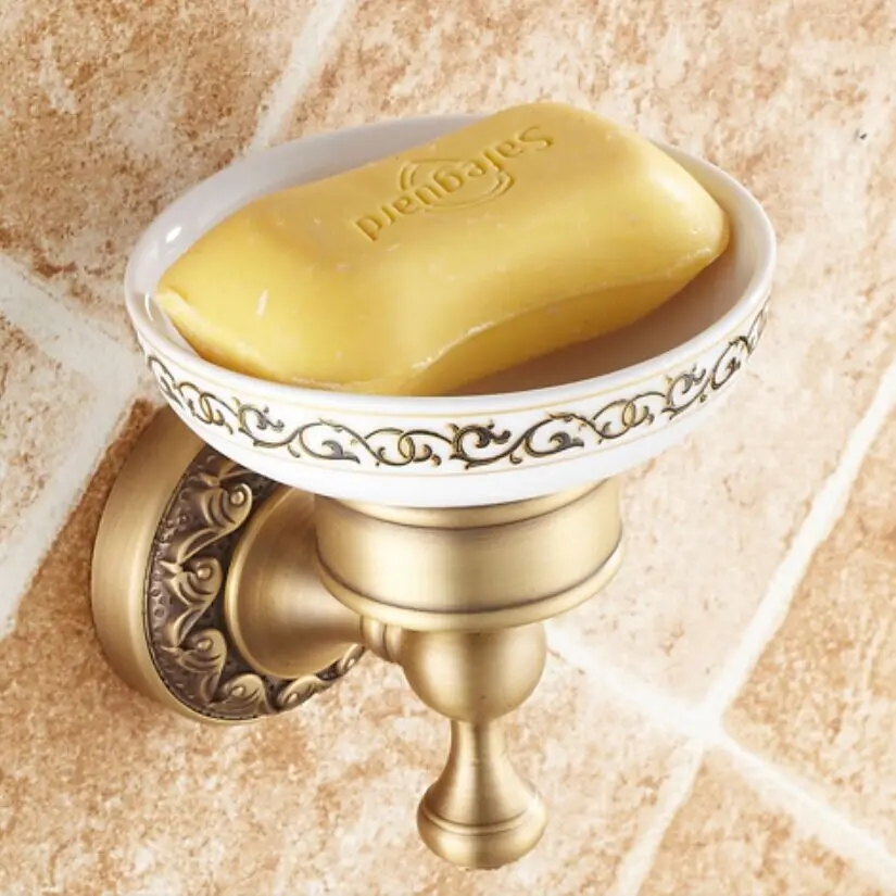 

New European bathroom hardware pendant copper antique soap box creative ceramic soap dish round soap holder