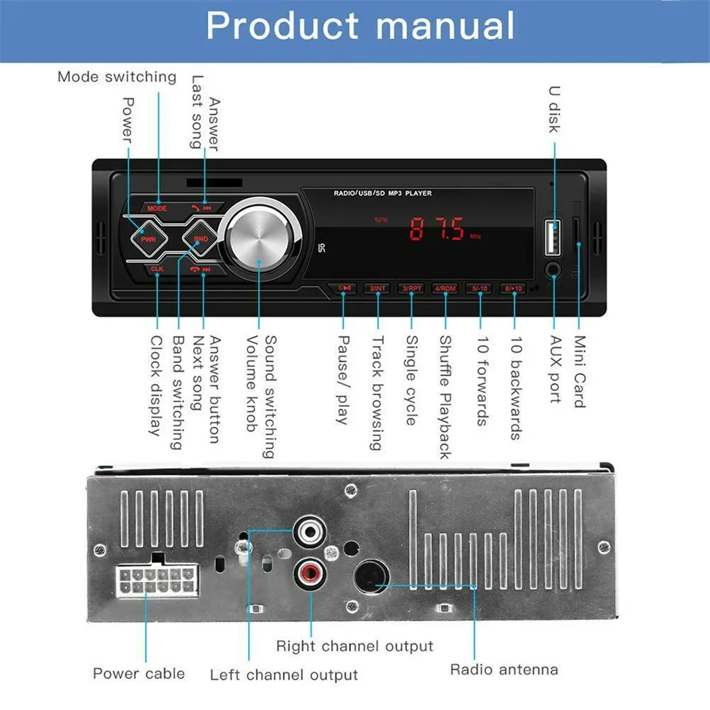 1788E 12V универсальный автомобильный стерео MP3 музыкальный плеер fm-радио AUX TF карта U диск RCA выходной усилитель чип YD1028 87,5~ 108MHz 8Z