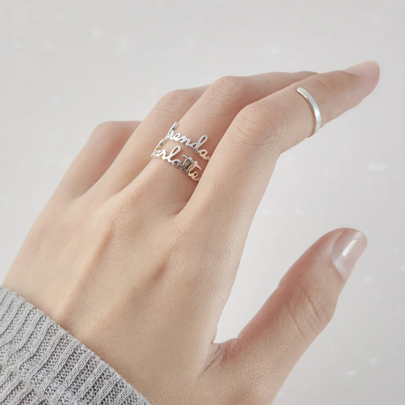 Custom Name Ring Optional Size Stainless Steel Silver Rose Gold Personalized Wedding Rings For Women Men Handmade Jewelry Gifts