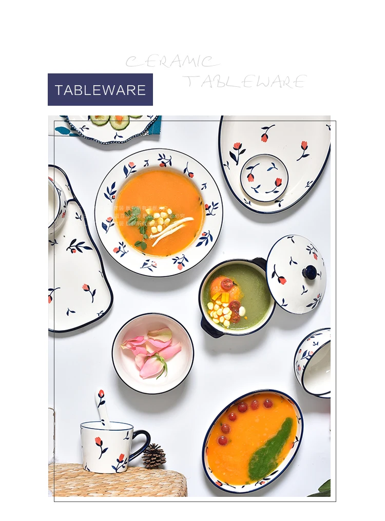 EECAMAIL, набор столовых приборов в скандинавском стиле с подглазурью, красная роза, керамическая посуда, домашняя миска для супа, миска для риса, тарелка, ручная роспись, блюдо для рыбы