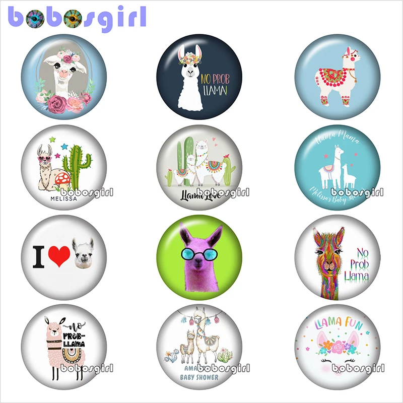

Cactus Alpaca llama glass snap button jewelry DIY Round photo cabochons flat back TW1129
