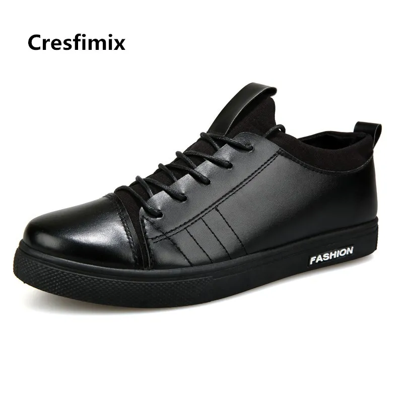 

Cresfimix men casual all black pu leather lace up shoes male fashion plus size spring autumn shoes man's cool white shoes b2728