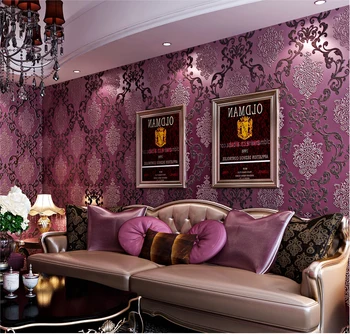 

3d Purple Damask Wallpaper Rolls 3D Papel Parede 3d wall paper Roll for Sofa Backgroud Living Room 3d Wallcoverings