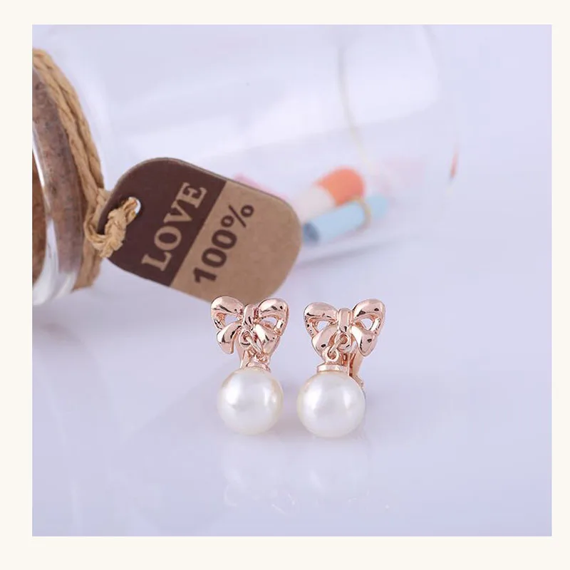 

Grace Jun(TM) 2017 New Design Bowknot Shape Clip on Earrings Without Piercing for Girls Party Simulated Pearl No Hole Ear Clip