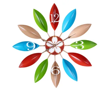 

Colorful Luxury Leaves Wall Clocks Creative Kitchen Designer Clock Watch Metal Mediterranean European Wall Clocks Zegar 50w299