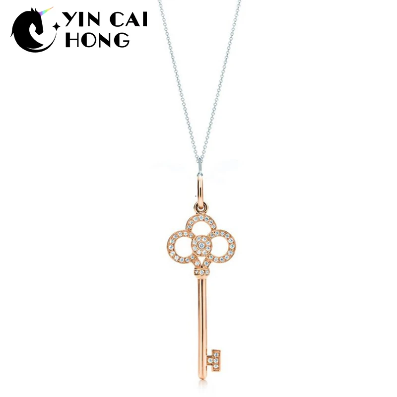 

NEW Charm Gift 925 Sterling Silver Rose Gold Crown Key TIFF Attractive Elegance Temperament Necklace World Jewelry
