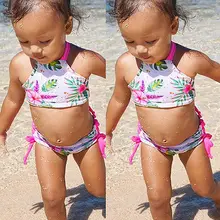 От 1 до 6 лет комплект бикини с цветочным принтом для маленьких девочек, летний купальный костюм из двух предметов, одежда для купания