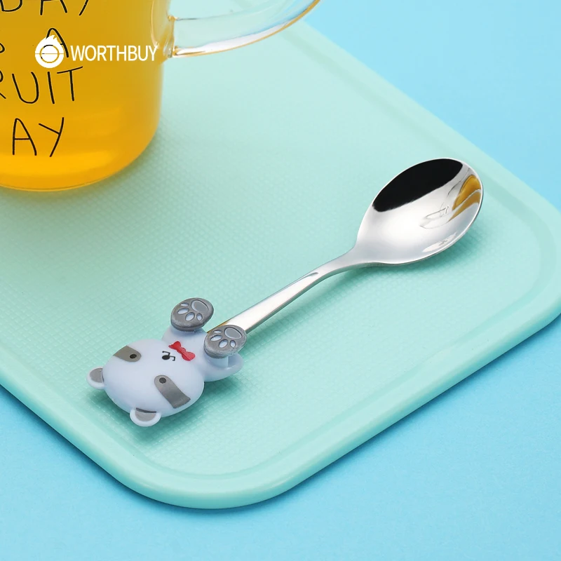 WORTHBUY Милая кошка чайная ложка для детей мультяшная кофейная из нержавеющей стали