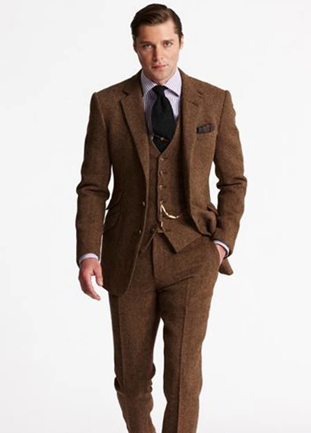 Latest Designs Brown Tweed Men Suits Wedding Suits Formal