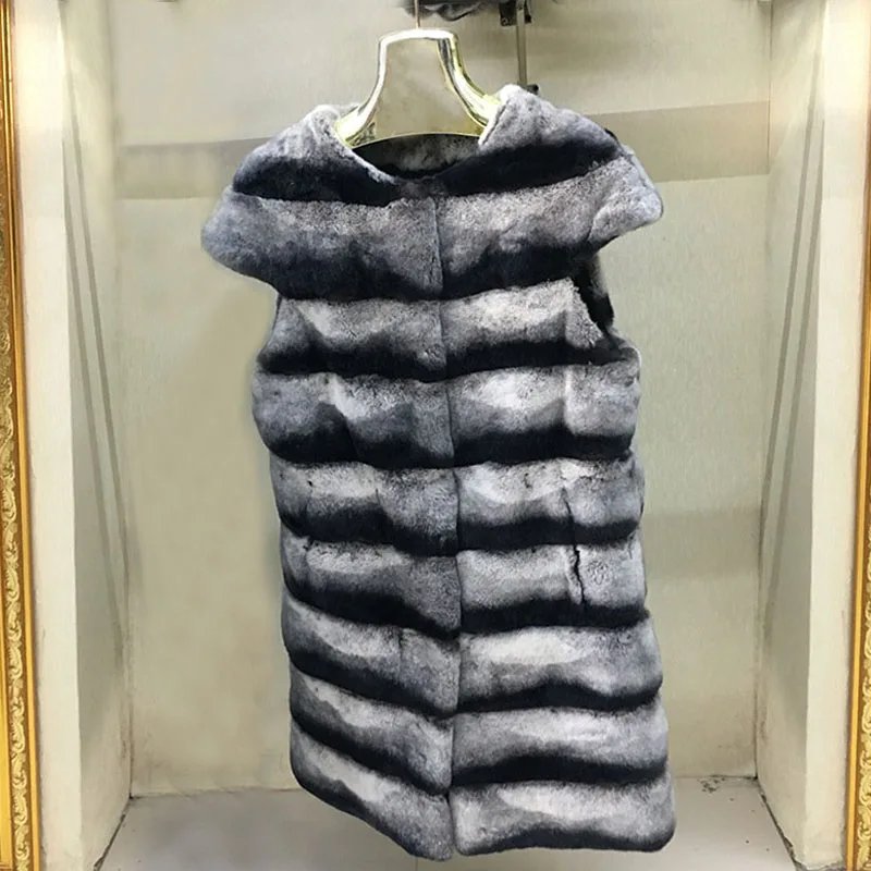 

stripe chinchilla color rex rabbit fur vest waitcoat real naturalrabbit fur coat without sleeves sleeveless jacket