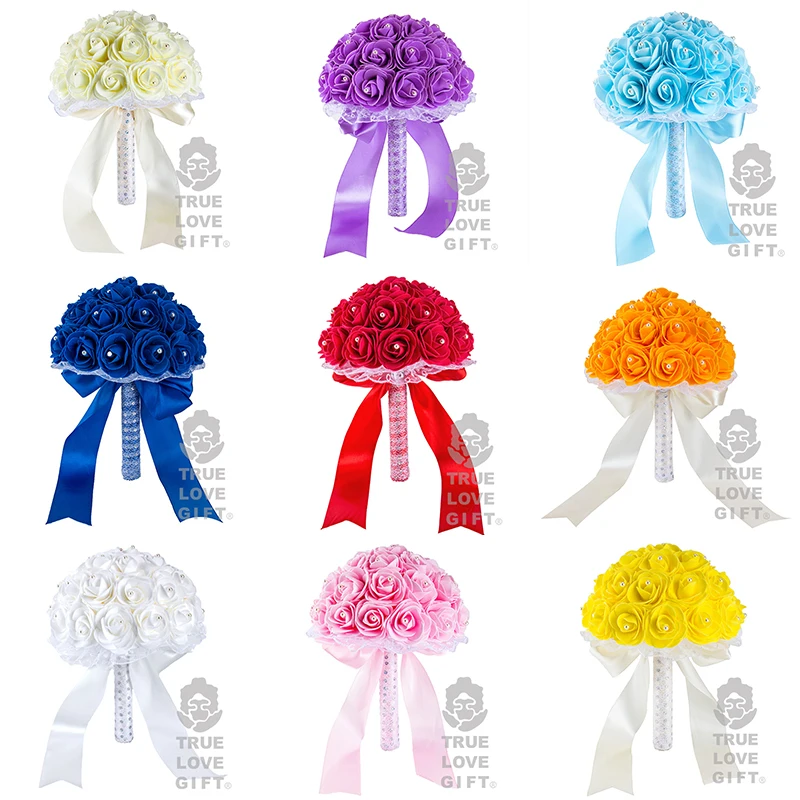 

Many Colors Foam Flower Bridesmaid Bouquets Wedding Decoration Crystal Ribbon Romantic Wedding Flowers Bridal Bouquets ramo novi