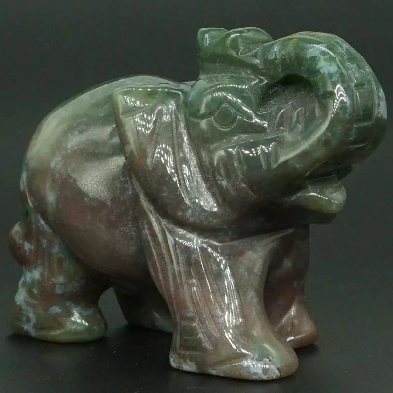 3 Inch Natural India Agate Crystal Elephant Carved Figurine Stone Chakra Healing Reiki Stone Feng Shui Crafts