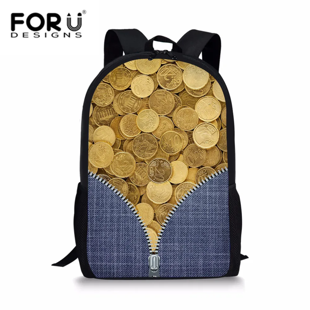 

FORUDESIGNS Kids School Bag Satchel Backpack 3D Denim Printing Children's School Bags Dollar Bookbag Travel Rucksack For Boys