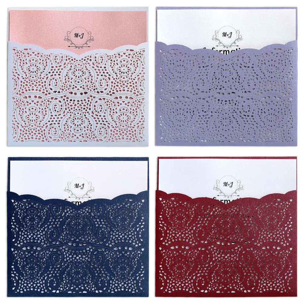  2018 New 10PCS European Style Laser Cut Wedding Invitations Cards Lace Pocket Greeting Card Wedding - 32910360057