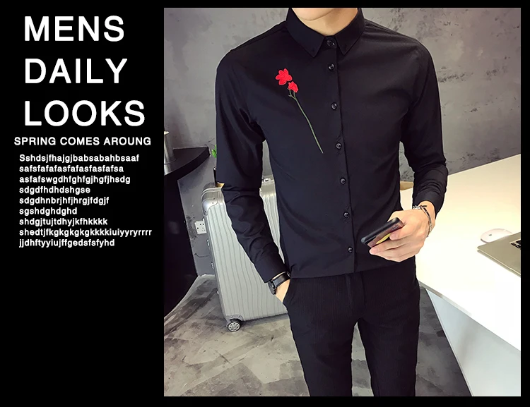 Вышитые рубашка с цветами для мужчин с длинным рукавом бренд Camisa Masculina Slim Fit уличная Пром смокинг для ночного клуба вечерние платья рубашки