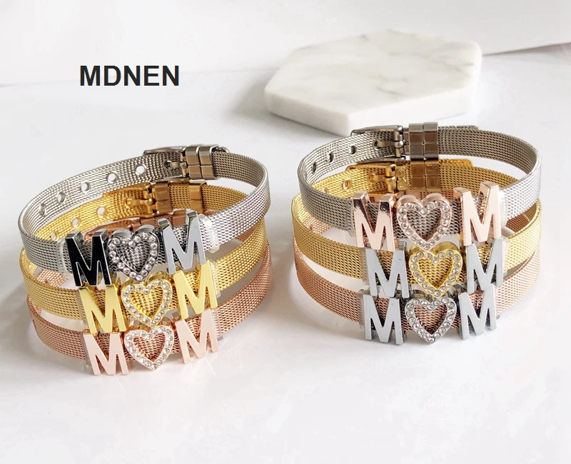 

1PC Keeper Bracelets Jewelry Stainless Steel Keeper Bracelets with 3pcs "MOM" Slide Charms for Bracelets DIY Accessory