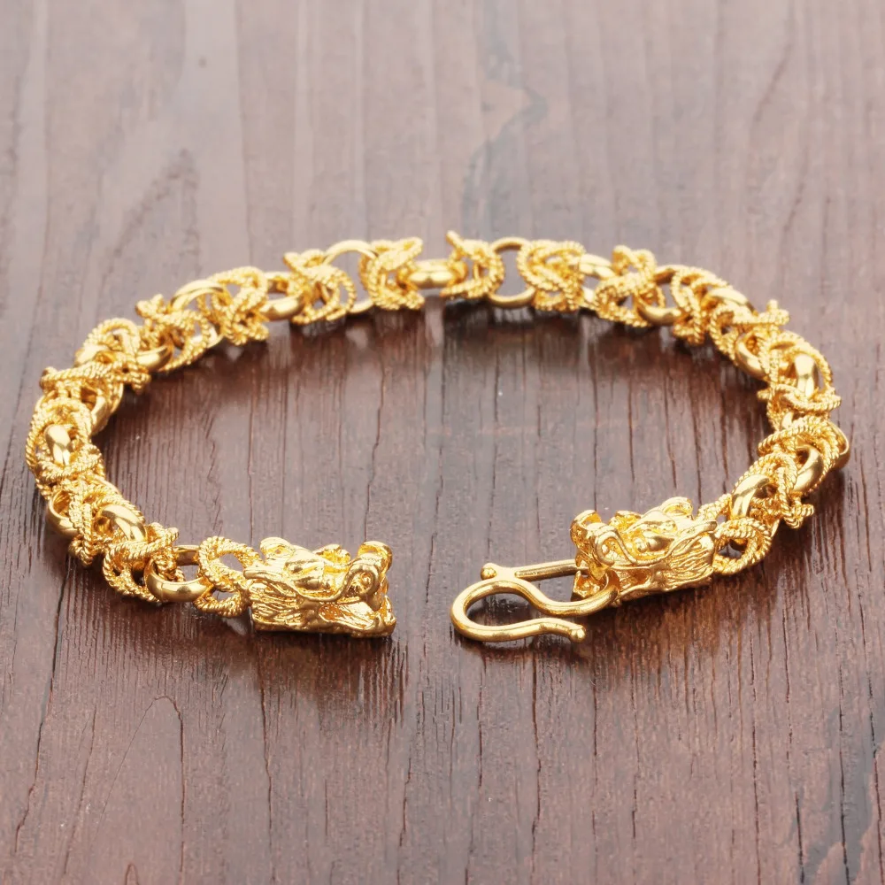 Gold For Man Mazken Opk Charm Gold Kleur Man Armbanden Vintage Draak Hoofd Stijl Ketting Link Mannen Armband Sieraden
