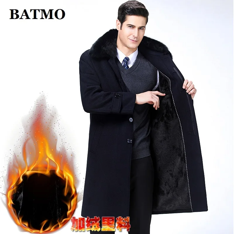 NAVY BLUE BATMO Новое поступление осенне-зимний высококачественный шерстяной длинный Тренч мужской, мужские шерстяные куртки, теплое пальто, большие размеры 1688 - Цвет: NAVY BLUE