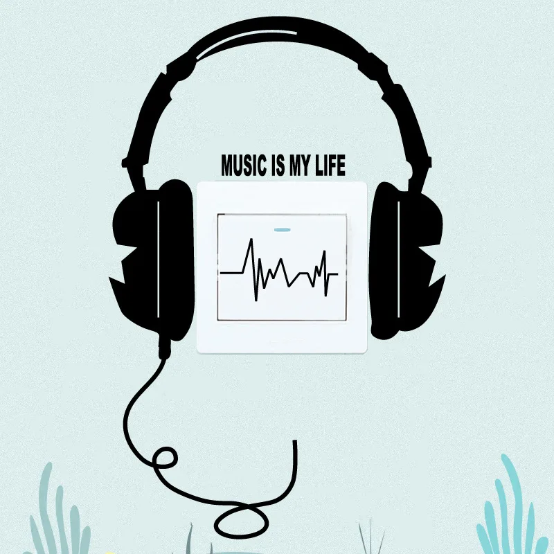 

Funny DIY Headset Switch Sticker Wall Stickers For Kids Rooms Bedroom Living Room Music Is My Life Headphone Home Decor Decals