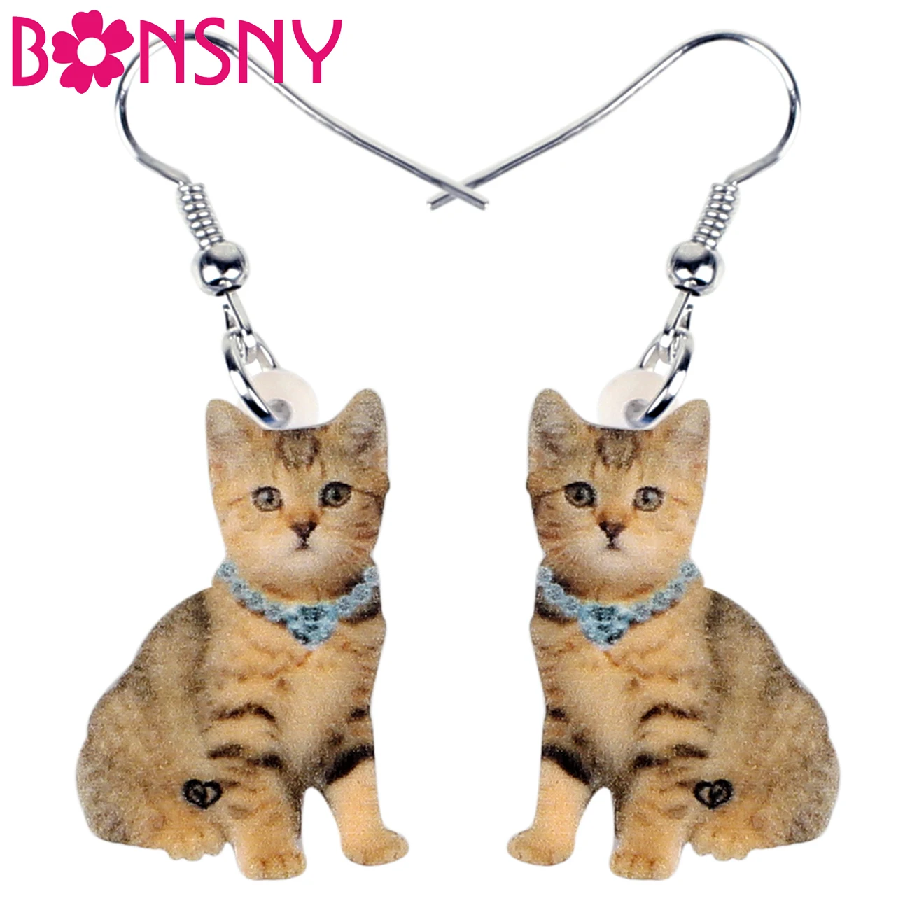 Bonsny Acrylic Cute Orange Stripe Cat Earrings Dangle Drop Unique