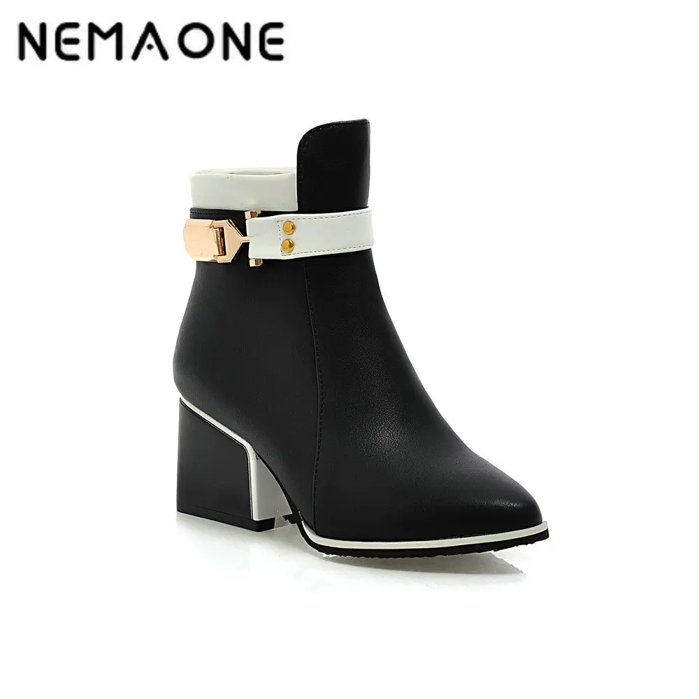 

NEMAONE 2017 women british style poined toe ankle boots Vintage spring autumn women Boots thick high Heels boots Shoes woman