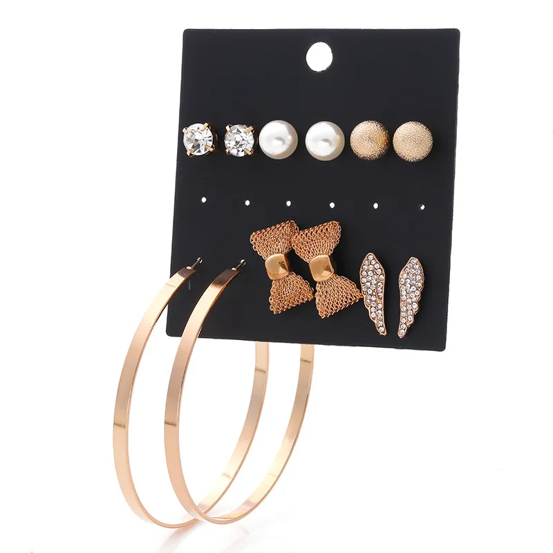 

2019 Rushed Real Earings European And American Explosive Cross-border Ear Nail Earrings Set Butterfly-knot Wing Drill Pearl