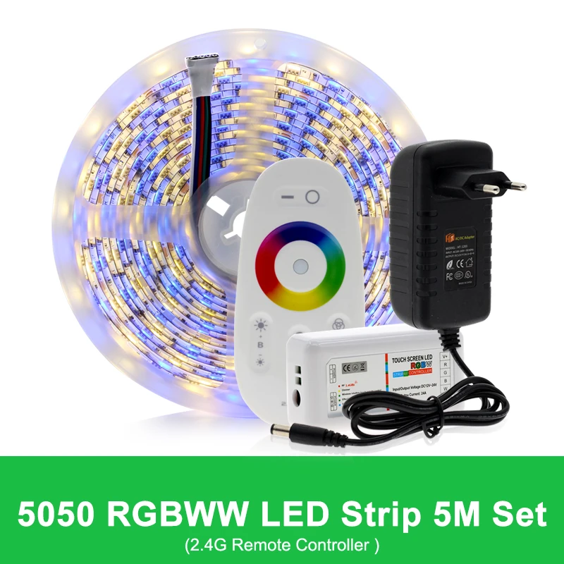 5050 Светодиодная лента RGB/RGBW/RGBWW 5 м 300 светодиодный s RGB цвет сменный гибкий светодиодный светильник+ пульт дистанционного управления+ 12 В 3 А адаптер питания - Испускаемый цвет: RGBWW 2.4G Touch