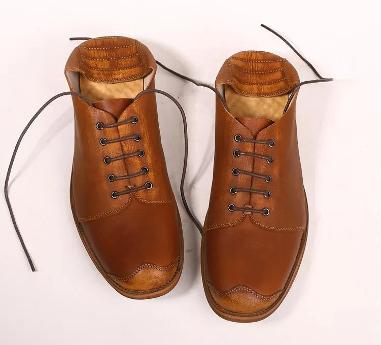 Повседневная обувь на шнуровке; мужские однотонные классические лоферы; мужские мокасины на плоской подошве; Мужские модельные винтажные лоферы из натуральной кожи с круглым носком - Цвет: Хаки