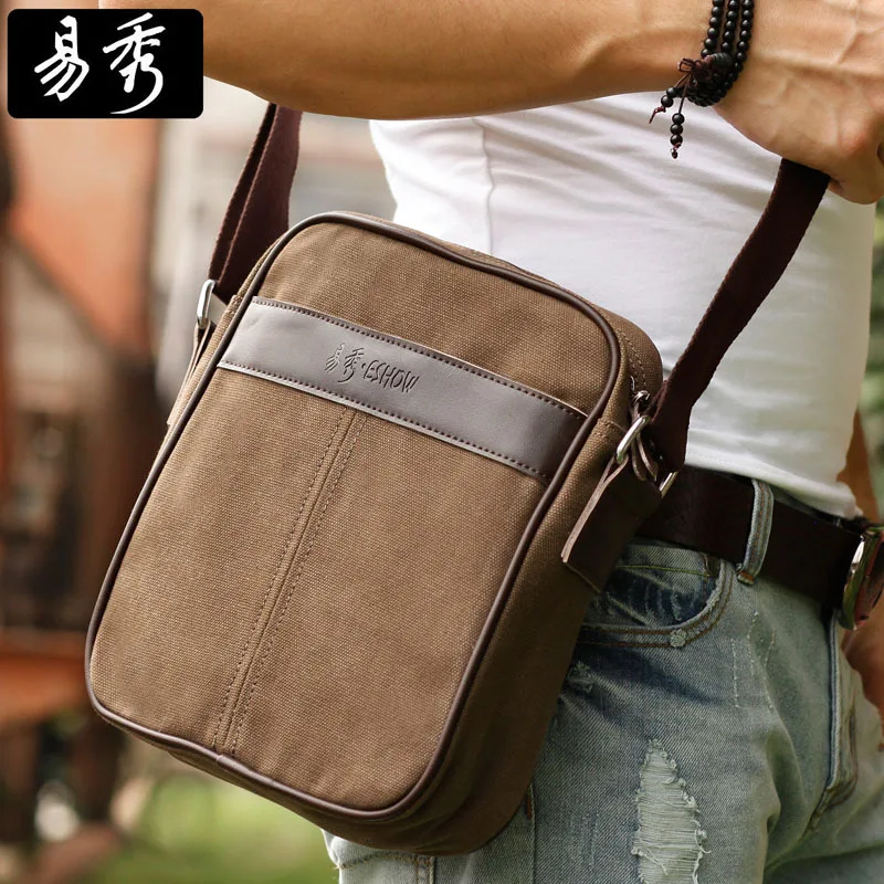 ESHOW men canvas vintage shoulder bag brown messenger bags casual men