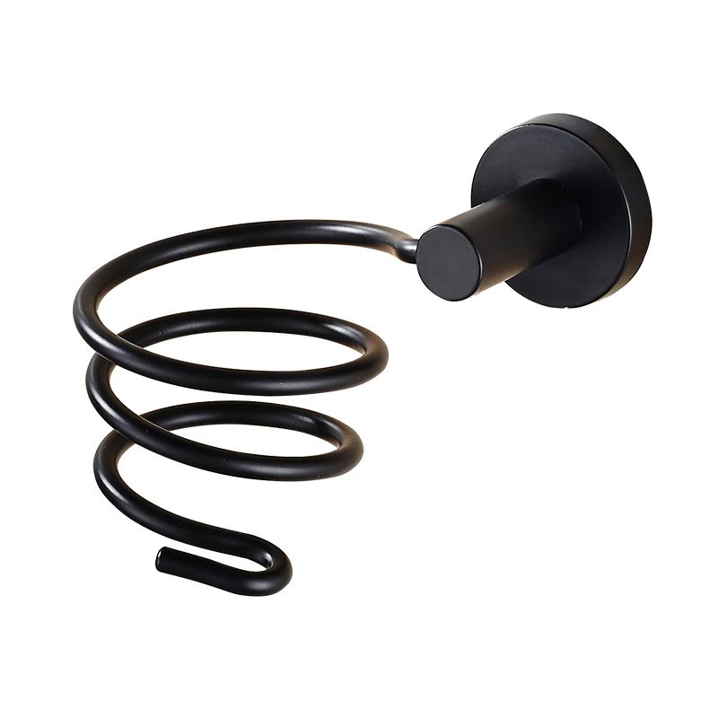 

Modern Black Finish Bathroom Wall Shelf Wall-mounted Hair Dryer Rack Storage Hairdryer Spiral Support Holder