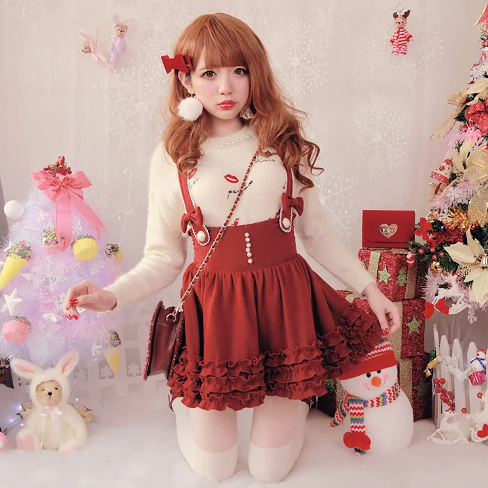 

Princess sweet lolita dress BOBON21 3 layer cake exclusive agaric pearl wool knitted suspenders dress B1151