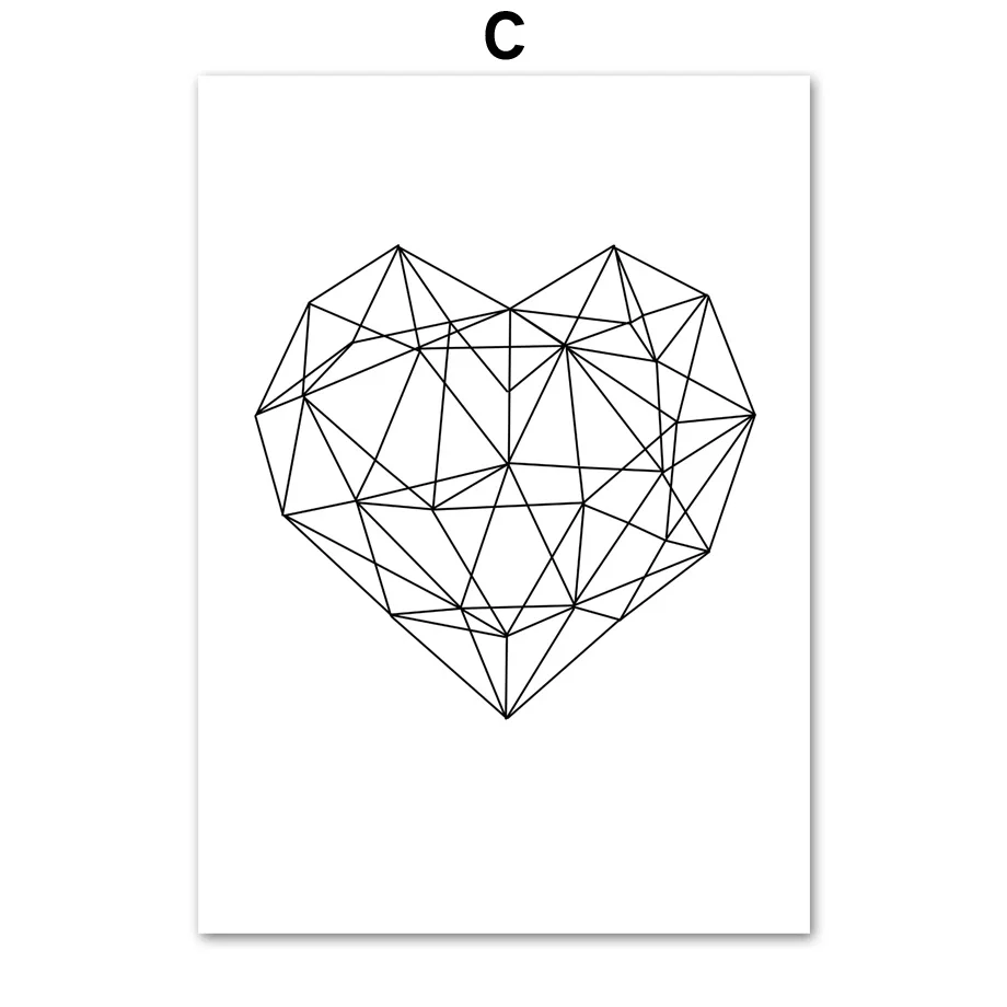 Геометрический олень, слон, сердце, настенная живопись на холсте, скандинавские плакаты и принты, черно-белые настенные картины для декора гостиной - Цвет: C