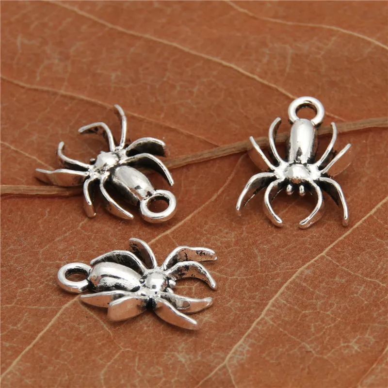 40pcs Tibetan Silver Bead Charms Spider Pendant Fit For Bracelet Tattoo Necklace Making A2939