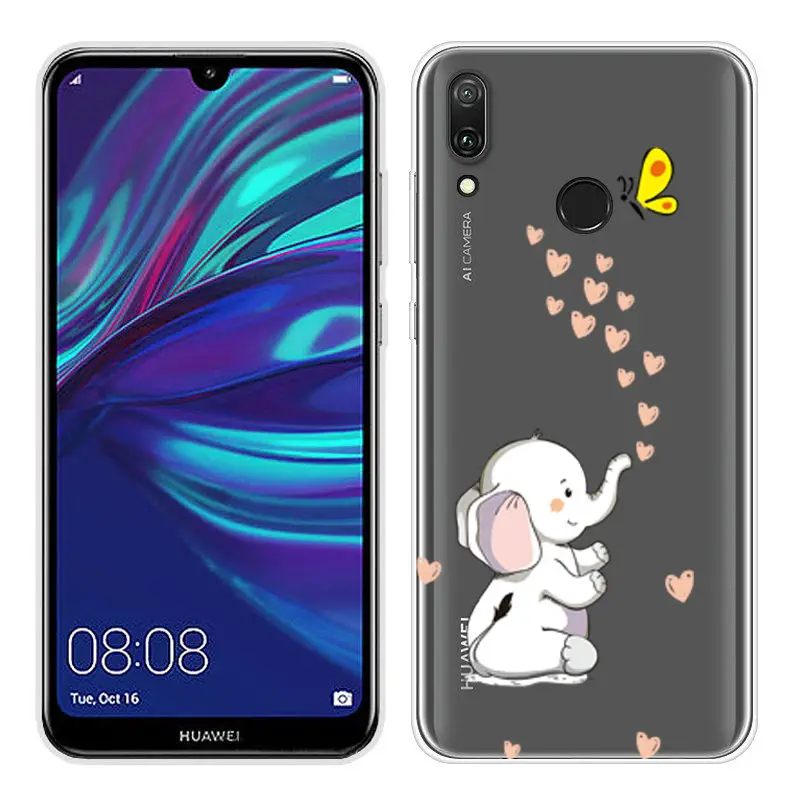 Cartoon Case for Huawei Y6 2019 Case Soft Silicone Back Cover Phone Case For Y7 2019 Honor 8x 9 10 Clear TPU Y 6 2019 Cover Capa (17)