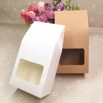 

24Pcs/Lot White And Brown Paper Gift Packaging Boxes With Square Heart Shape PVC Window Wedding Food Wrapping Pouches