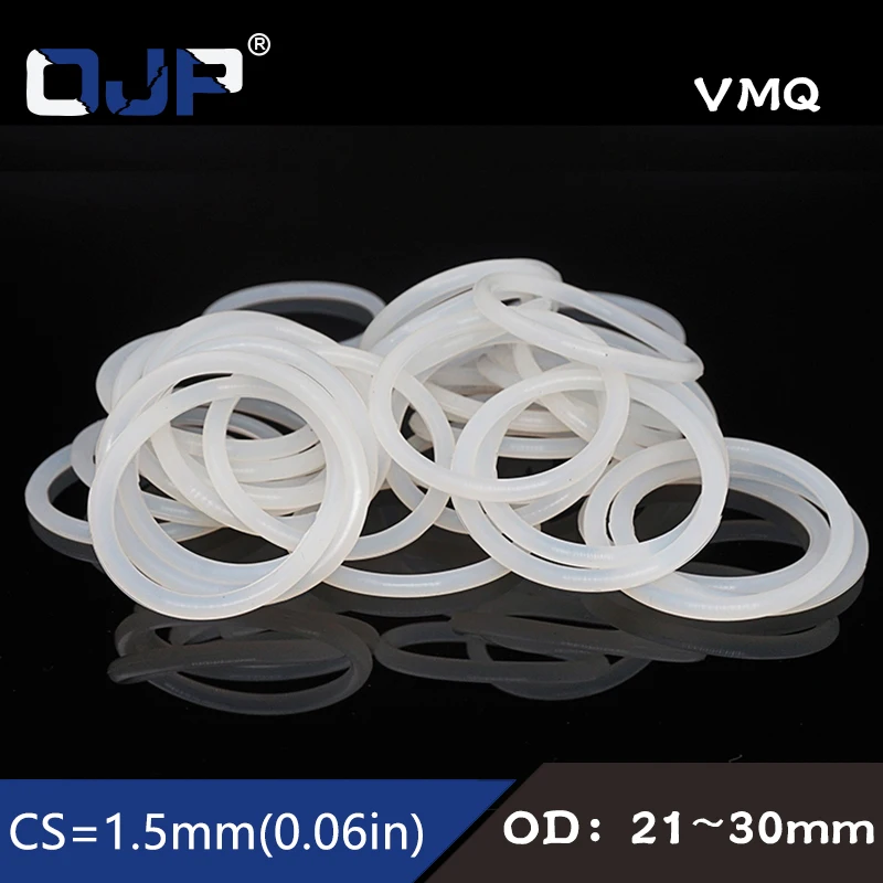 

5PCS/lot Silicon Ring Silicone/VMQ O ring 1.5mm Thickness OD21/22/23/24/25/26/27/28/29/30mm Rubber O-Ring Seal Gasket Washer