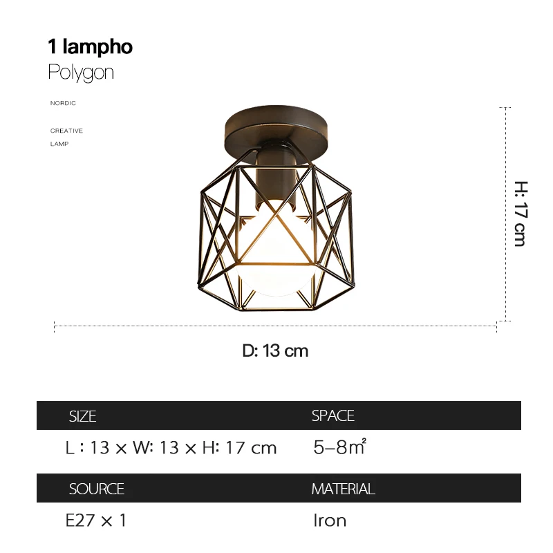 Простой геометрический креативный Железный потолочный светильник в скандинавском стиле для ресторана, столовой, крыльца, коридора, потолочного светильника, ретро светильник - Цвет корпуса: 1