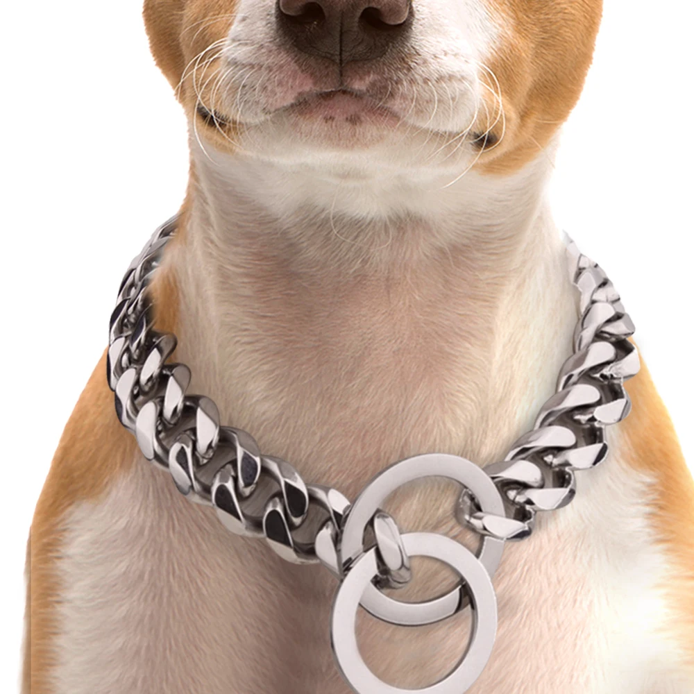 4mm Metal Pet Dog Chain Collar Stainless Steel Training Choke Slip Collars Leash For Medium Large Dogs Pitbull Pug Bulldog Gold - Цвет: Silver