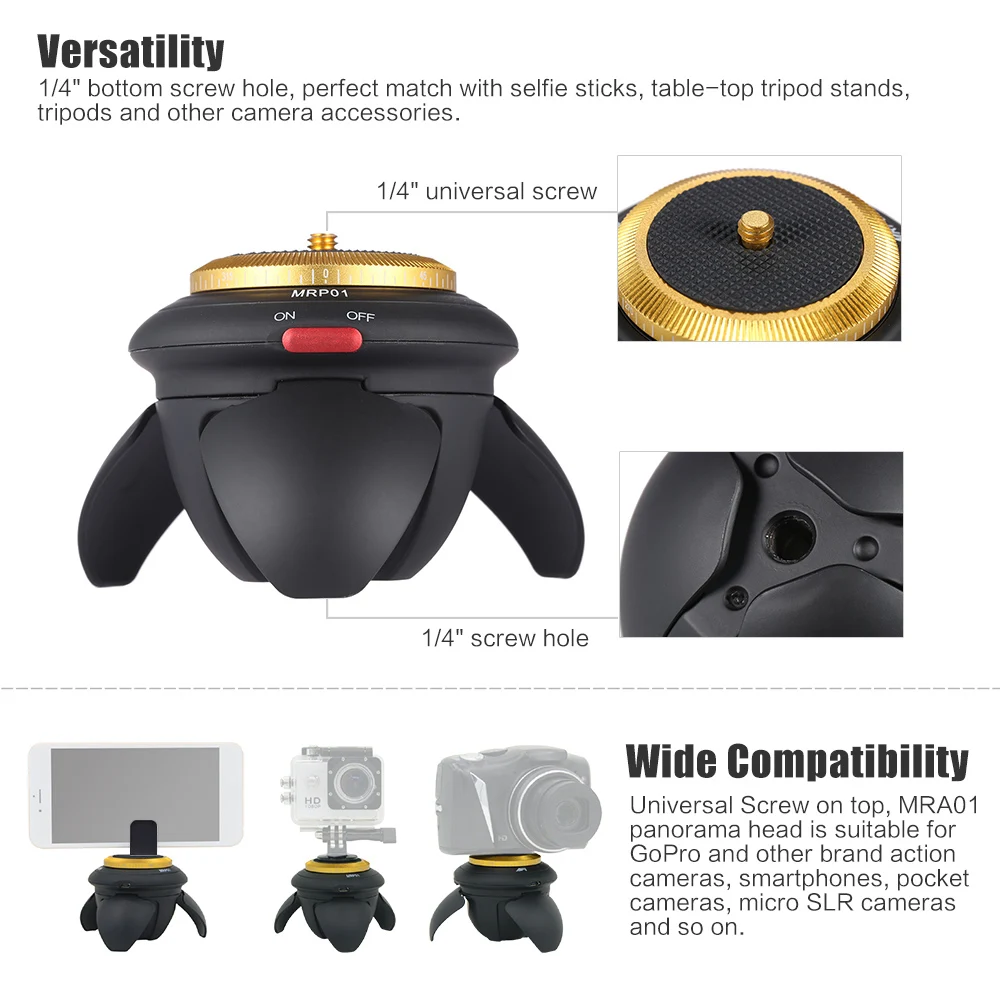 AFI MRP01 Mini Electric Panorama Head 360 Rotation Time Lapse Tripod Head for GoPro Action Camera for Selfie Stick Smartphones-in Tripod Heads from Consumer Electronics on Aliexpress.com _ Alibaba Group - 28
