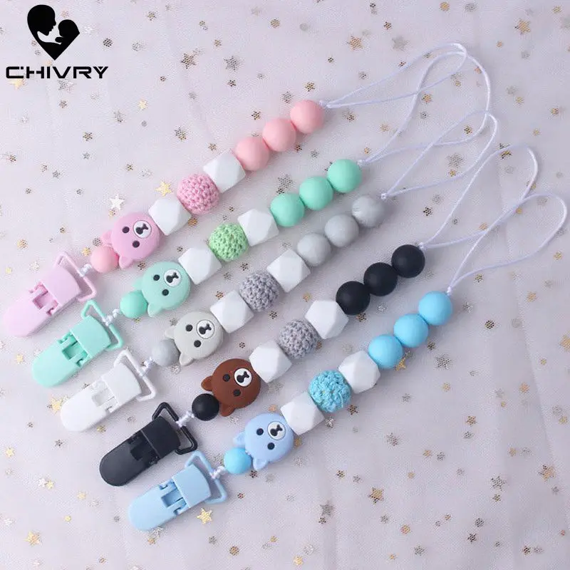 

Chivry New Silicone Pacifier Clips Cute Bear Baby Teething Colorful Teether Chain Clip Bead Dummy Clip Holder Strap Boy Girls