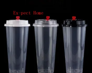 

500pcs 700ml/24oz Cold Hot drinks Juice Cups Coffee Milky Tea Cups Thicken Disposable Transparent Plastic Drinks Cups with lid