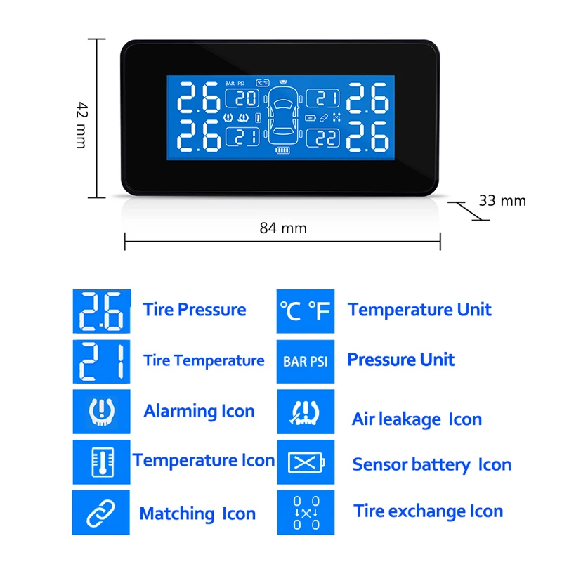 Умный Солнечный TPMS беспроволочная система контроля давления в шинах 4 внешних датчика в режиме реального времени бар давления в шинах PSI сигнализация